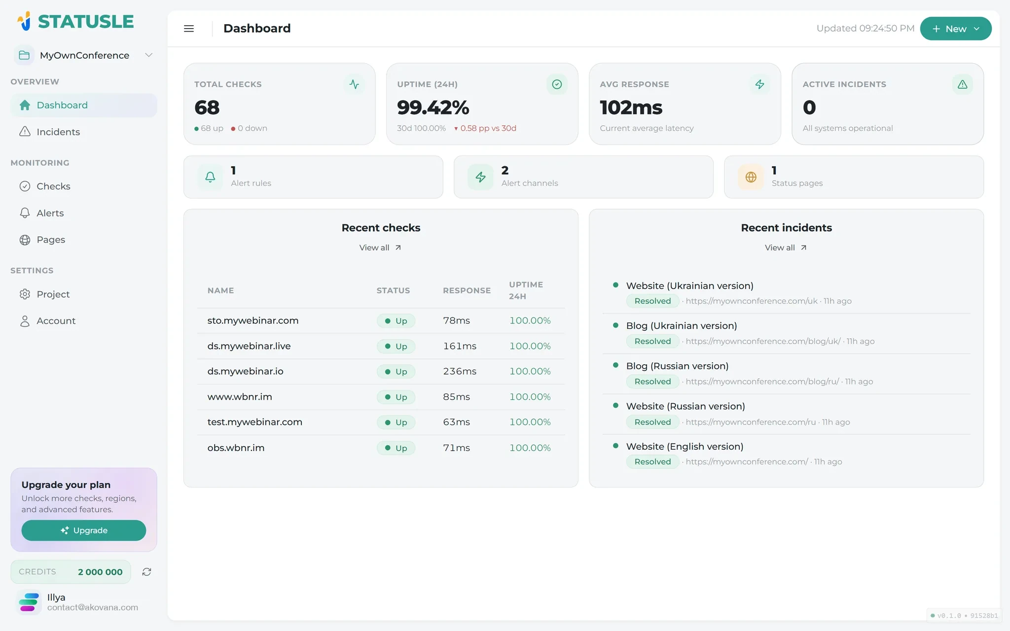 Statusle monitoring dashboard